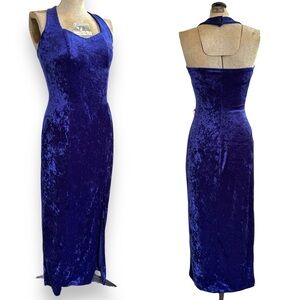 Vintage 90s All That Jazz Purple Blue Velvet Halter Dress